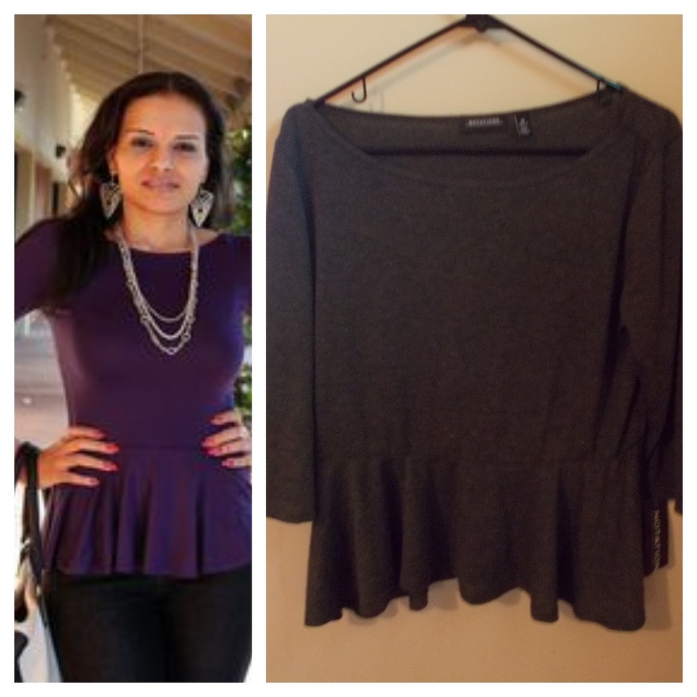 NWT NOTATIONS PEPLUM 3/4 SLEEVE TOP SZ. M.